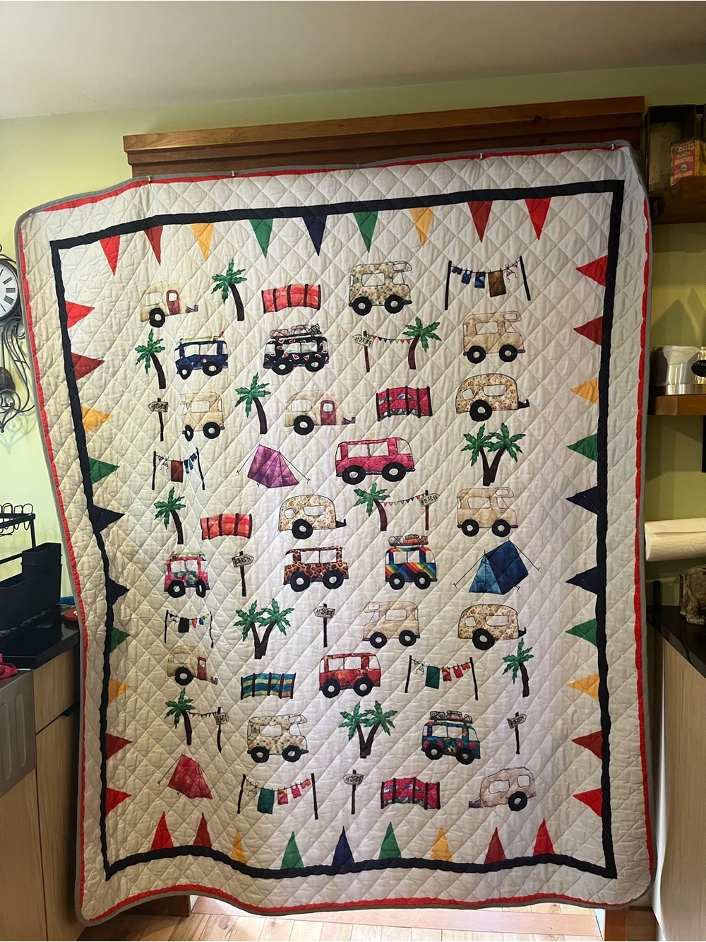 Handmade Cream Camper & Palm Tree Quilt